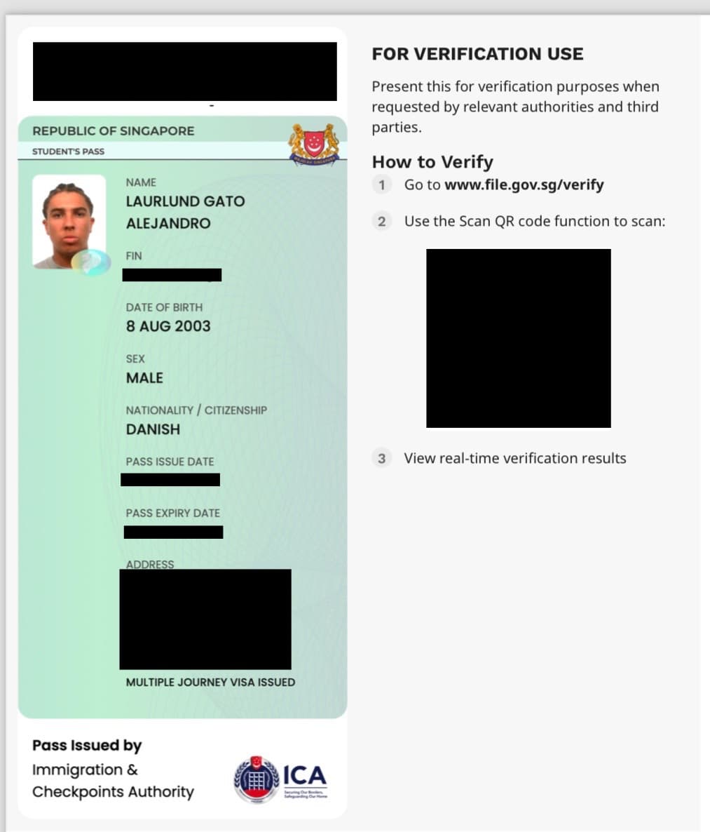 Singapore visa document