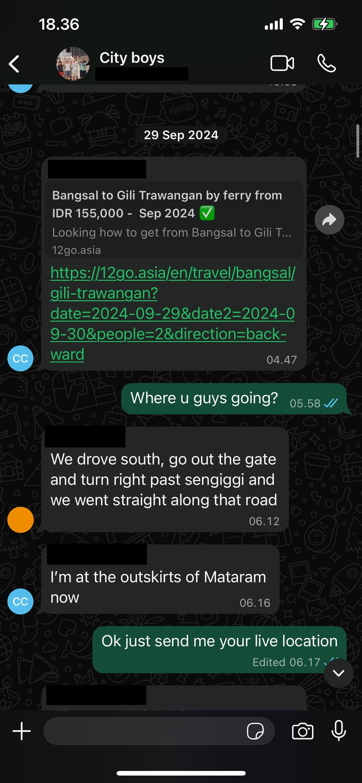 Whatsapp chat about travel plans